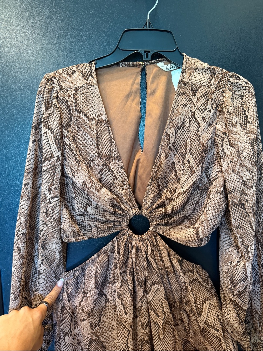 Blush Snake-Print Long-Sleeve Dress - Brown
